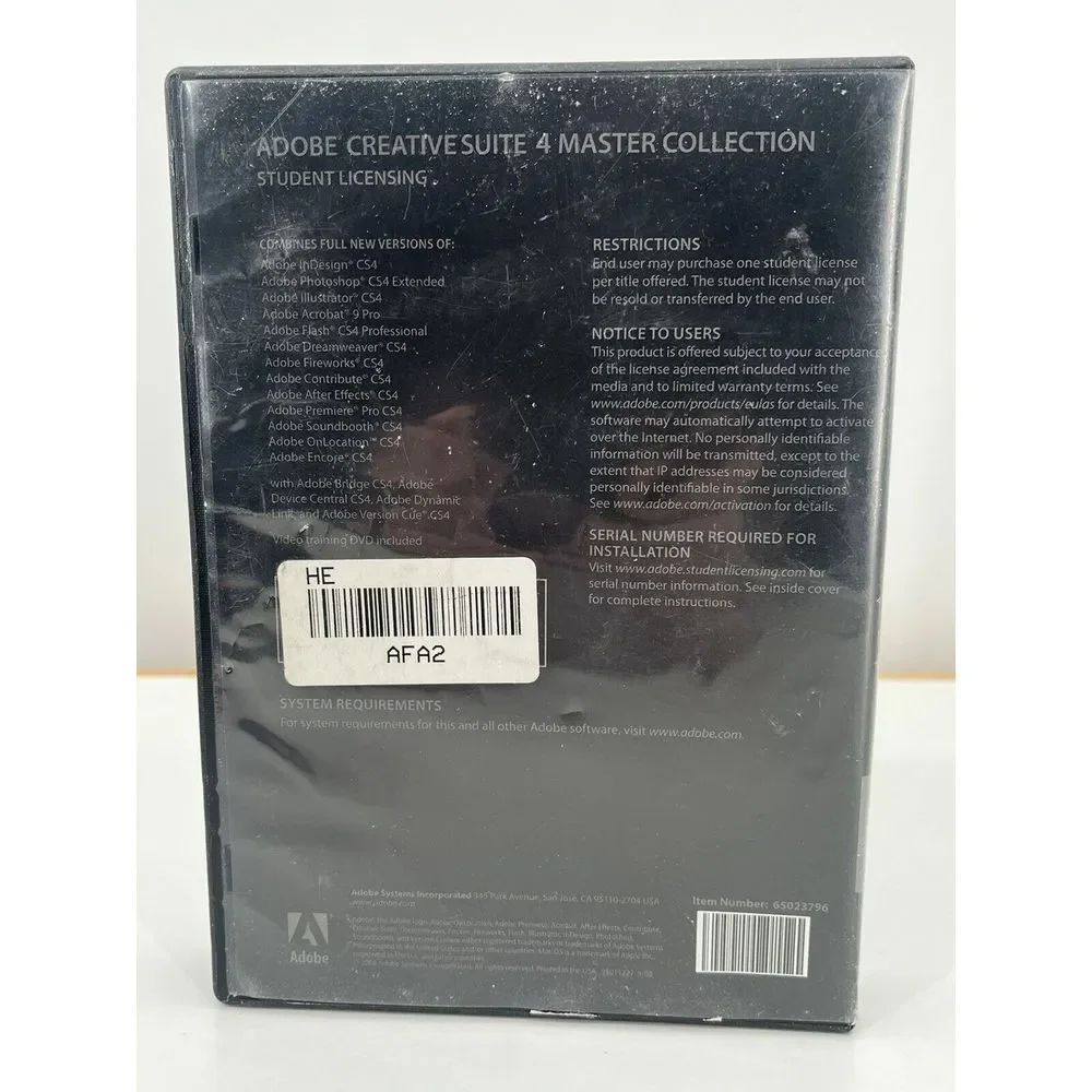 Adobe CreativeSuite 4 Master Collection Student w/‎ Serial Number MAC OS